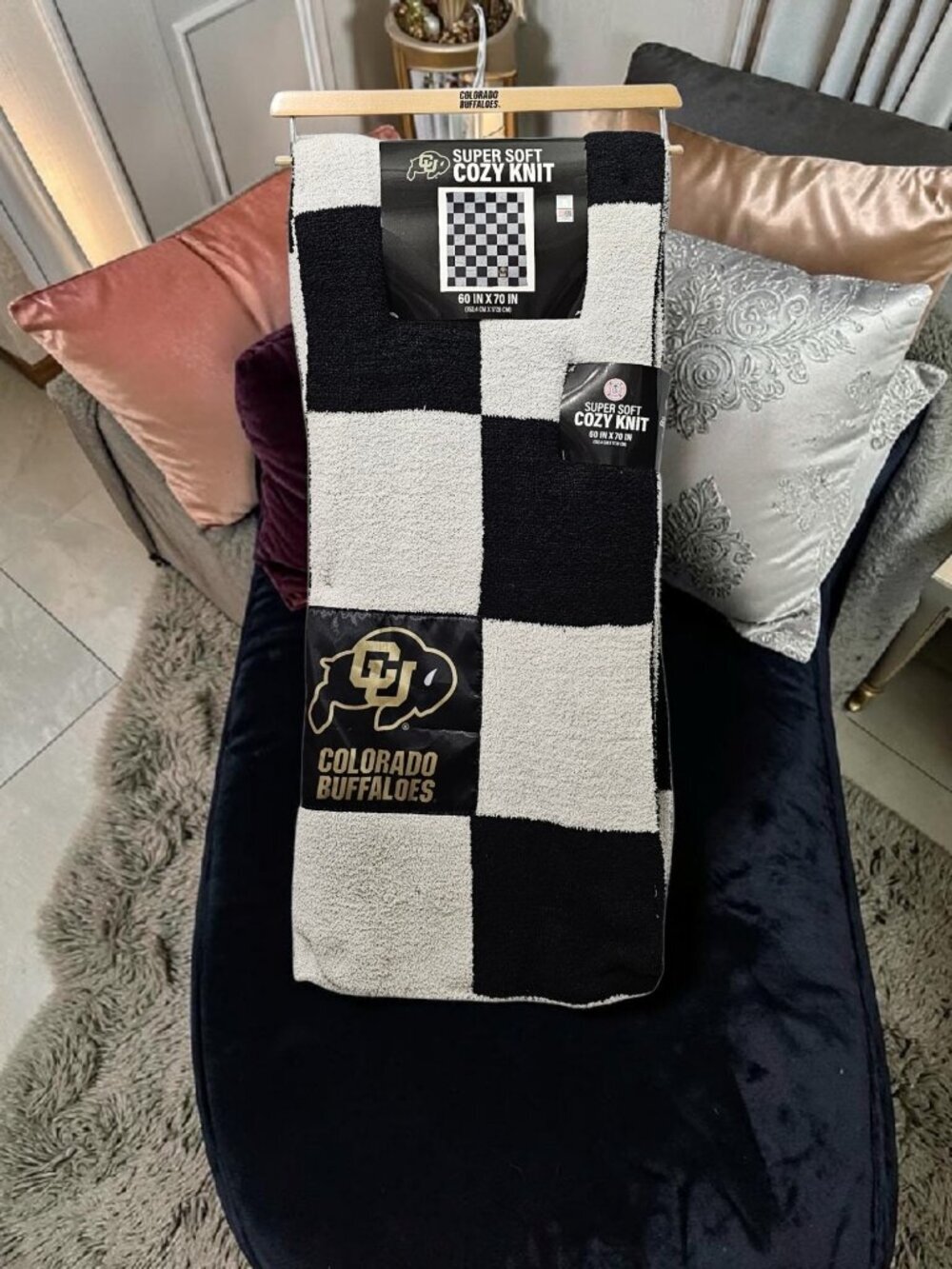 Colorado Buffaloes Cozy Soft Knit Checkered Blanket New College 60"X70"